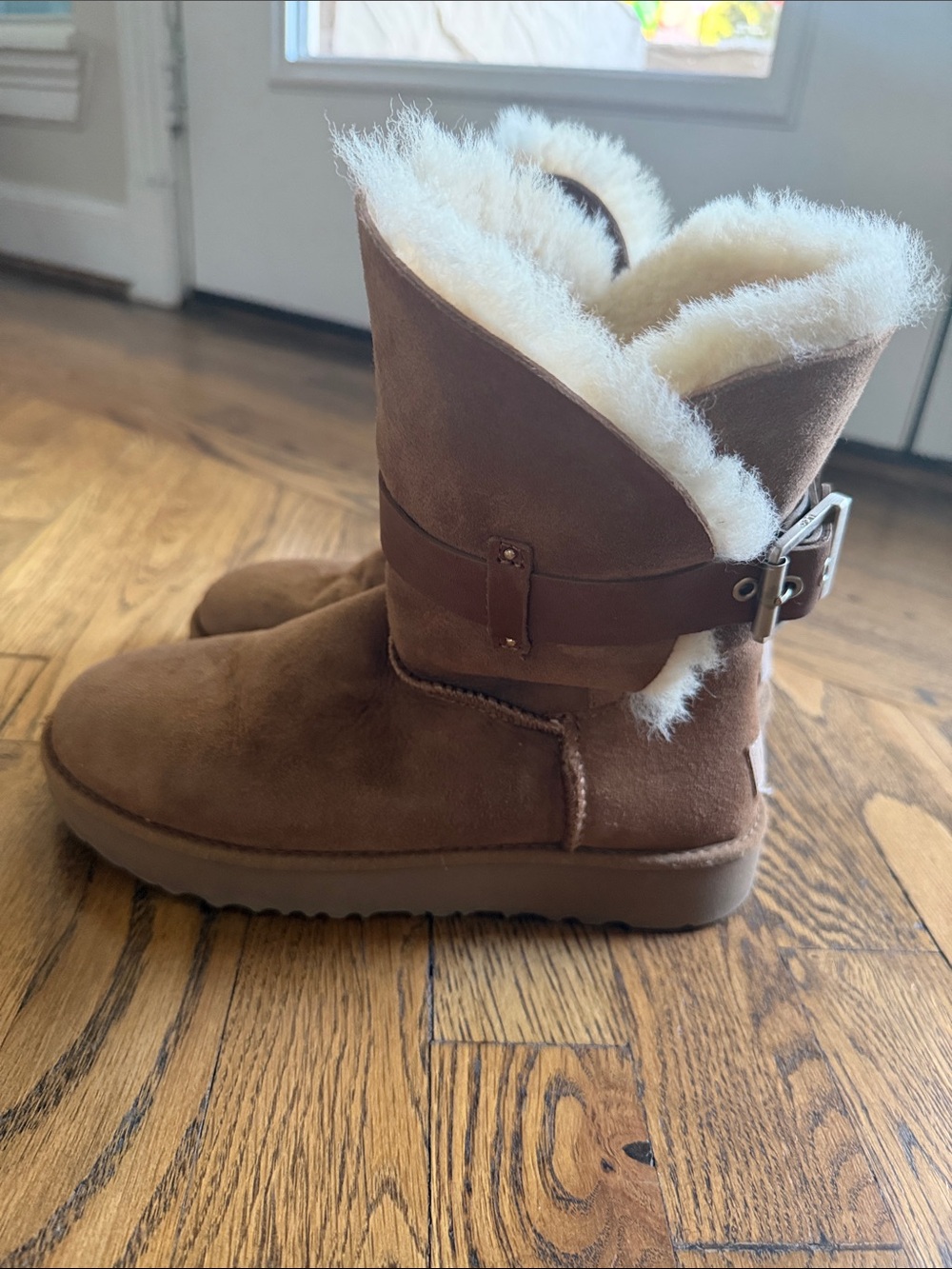 UGG Chestnut Shearling-Lined Ankle Boots with Buckle